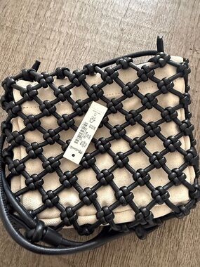 Madewell Black Knotted Lattice Crossbody with Cream Canvas